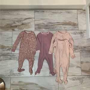Lot of 4 Cloud Island Baby Girl Footed Pajamas – Size 12M, 100% Cotton
